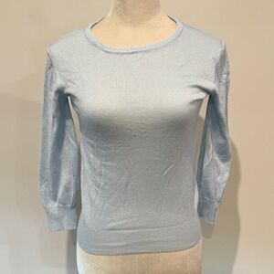 Vintage Inspired Thin Light Blue Knit Quarter Sleeves Top Blouse